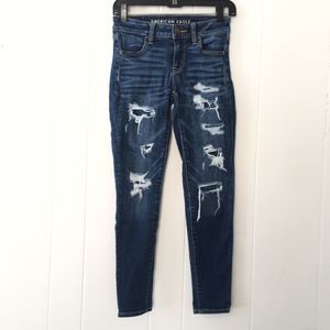 American Eagle Womens 0 Jeans Distroyed Jeggings Skinny Blue Distressed Stretch